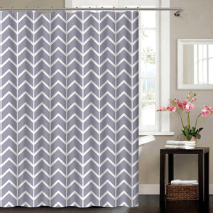 BLUE CANYON GREY/WHITE "CHEVRON" POLYESTER SHOWER CURTAIN WITH HOOKS