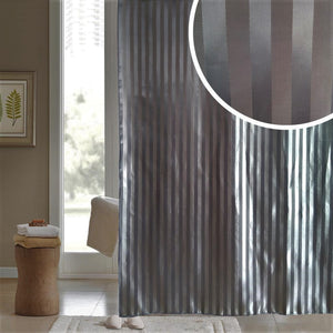 BLUE CANYON BLACK "SATIN STRIPE" POLYESTER SHOWER CURTAIN WITH HOOKS
