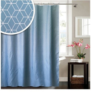 BLUE CANYON TEAL "GEOMETRIC" POLYESTER SHOWER CURTAIN WITH HOOKS