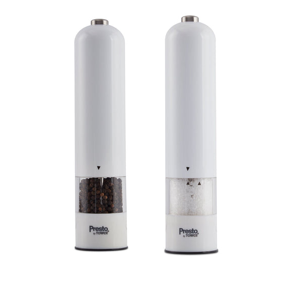 TOWER ONE-TOUCH WHITE SALT AND PEPPER MILL
