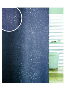 BLUE CANYON BLACK GLITTER "DIAMANTE SPIRAL" POLYESTER SHOWER CURTAIN WITH HOOKS