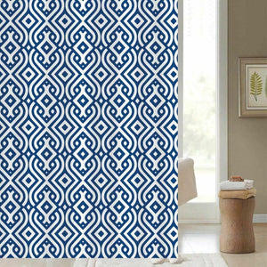 BLUE CANYON WHITE / BLUE "ARTISAN" POLYESTER SHOWER CURTAIN WITH HOOKS