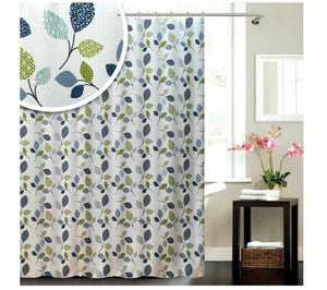 BLUE CANYON WHITE / MULTI "BOTANICS" POLYESTER SHOWER CURTAIN WITH HOOKS