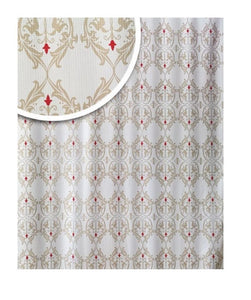 BLUE CANYON WHITE / RED "DAMASK" POLYESTER SHOWER CURTAIN WITH HOOKS